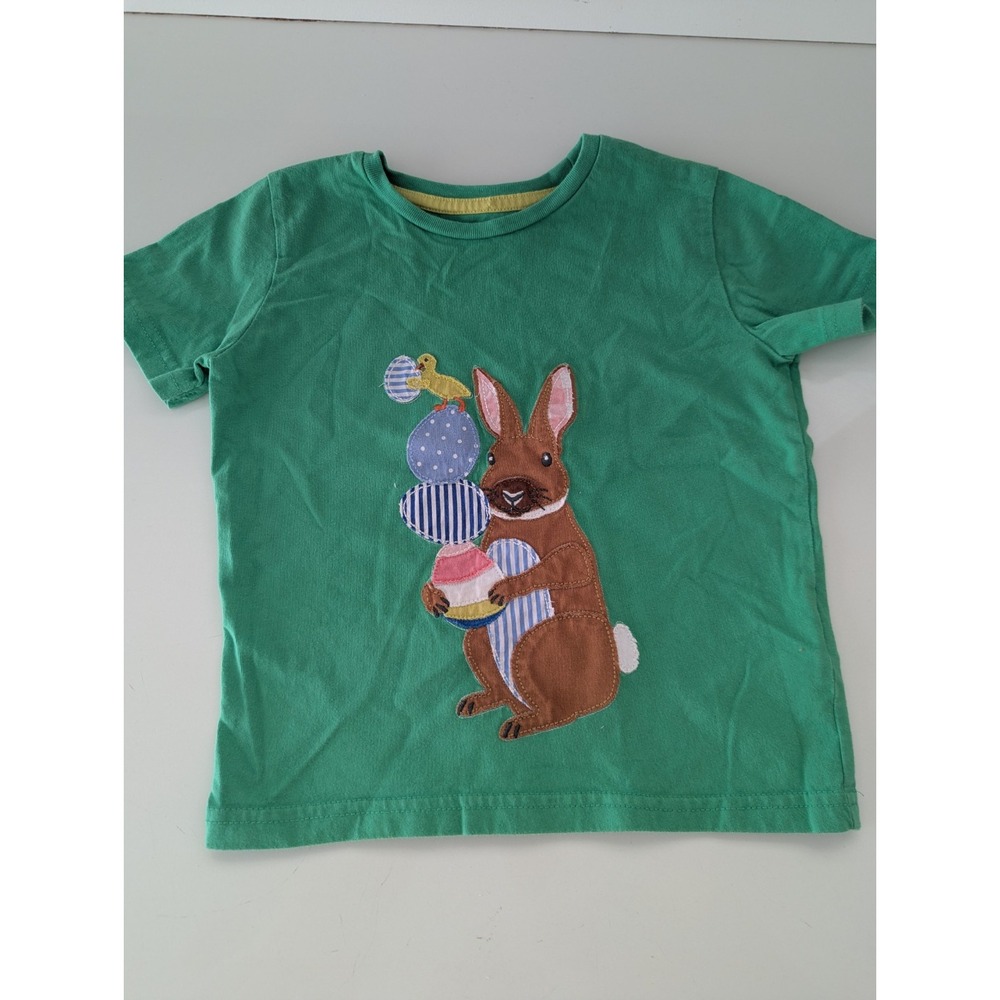Mini Boden Boys Girls 3-4 Green Bunny Rabbits Easter Egg Short Sleeve Shirt